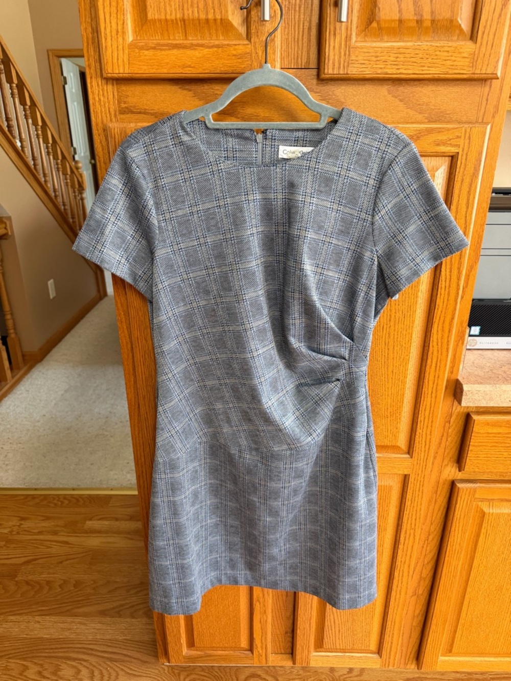 Calvin Klein Blue-Gray Plaid Midi Sheath Dress